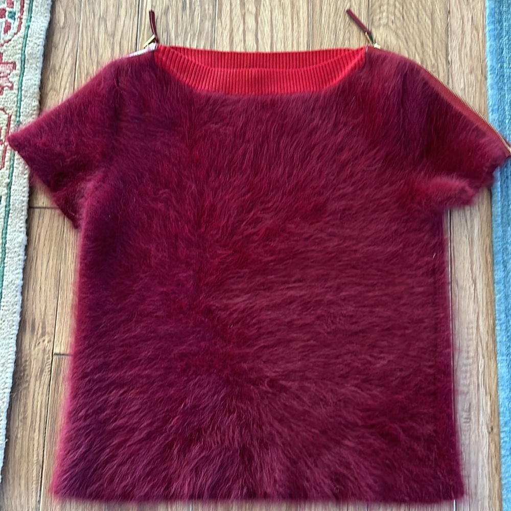 Louis Vuitton Burgandy Wool and Brushed Cashmere with Leather Accent Sweater